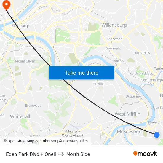 Eden Park Blvd + Oneil to North Side map