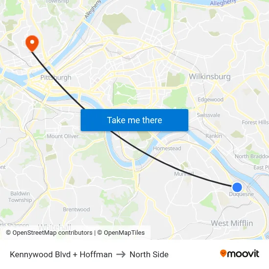Kennywood Blvd + Hoffman to North Side map