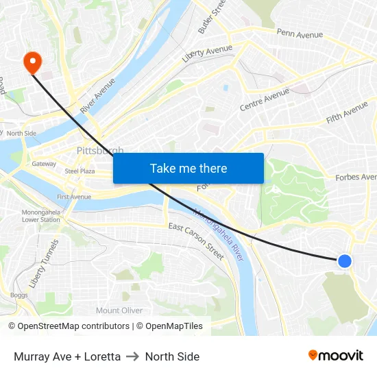 Murray Ave + Loretta to North Side map