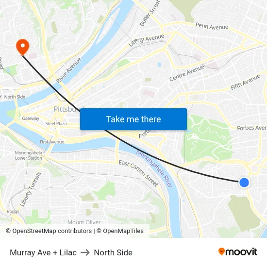 Murray Ave + Lilac to North Side map