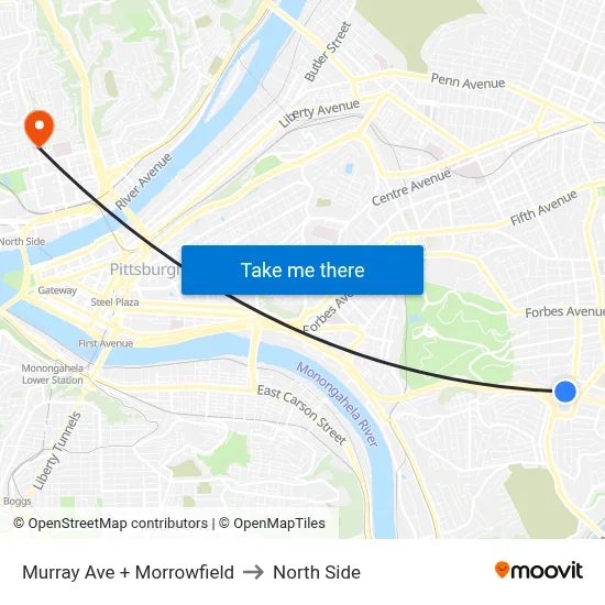 Murray Ave + Morrowfield to North Side map