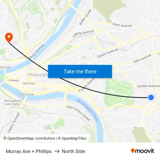 Murray Ave + Phillips to North Side map