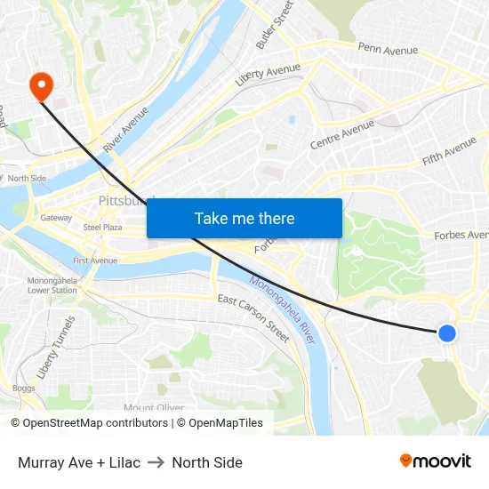 Murray Ave + Lilac to North Side map