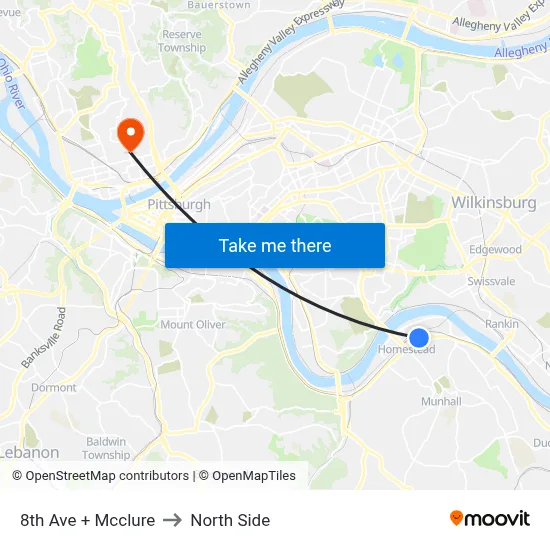 8th Ave + Mcclure to North Side map