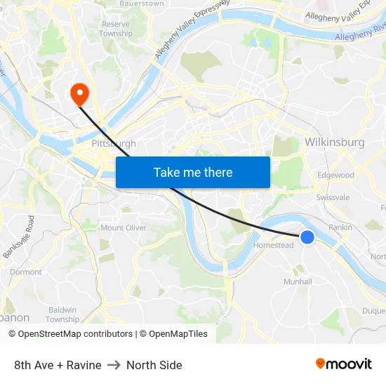 8th Ave + Ravine to North Side map