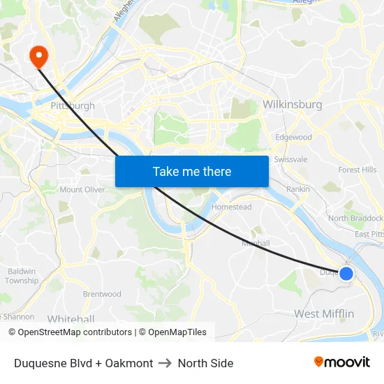 Duquesne Blvd + Oakmont to North Side map