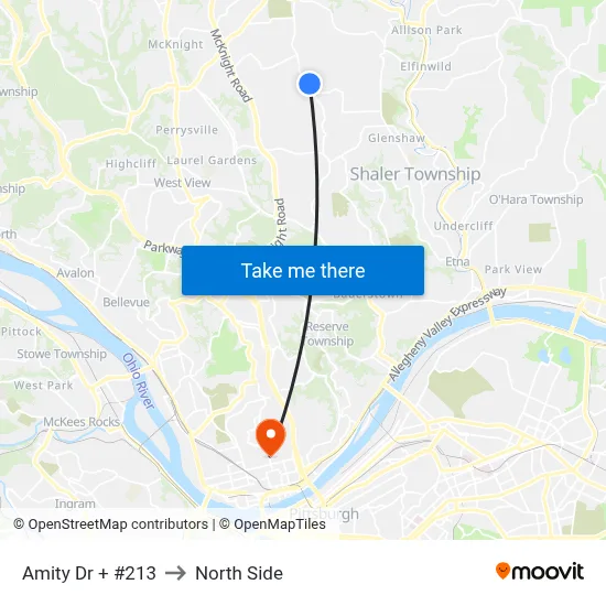 Amity Dr + #213 to North Side map