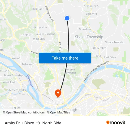 Amity Dr + Blaze to North Side map