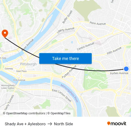 Shady Ave + Aylesboro to North Side map