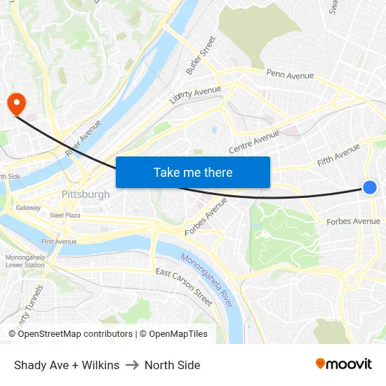 Shady Ave + Wilkins to North Side map