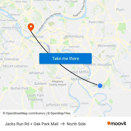 Jacks Run Rd + Oak Park Mall to North Side map