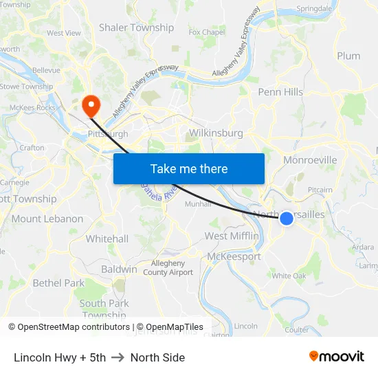 Lincoln Hwy + 5th to North Side map