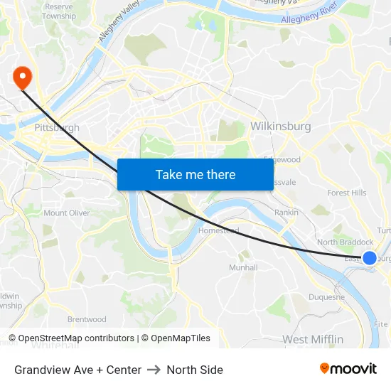 Grandview Ave + Center to North Side map