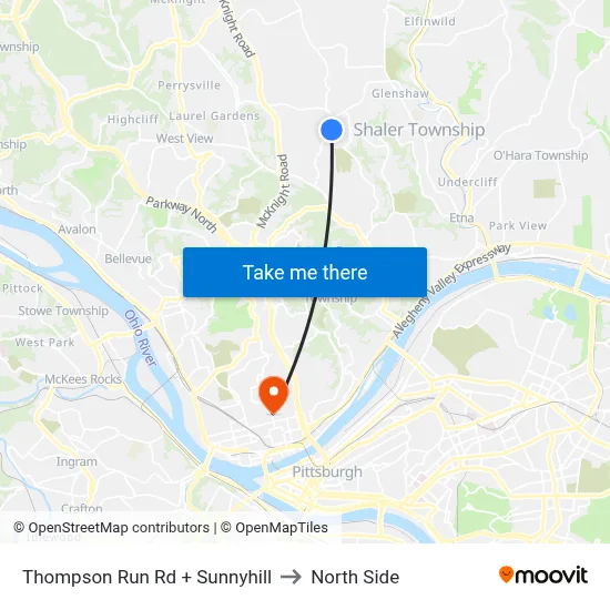 Thompson Run Rd + Sunnyhill to North Side map
