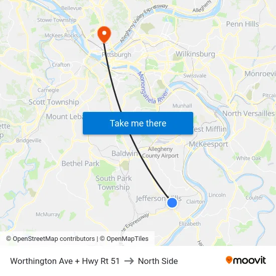 Worthington Ave + Hwy Rt 51 to North Side map