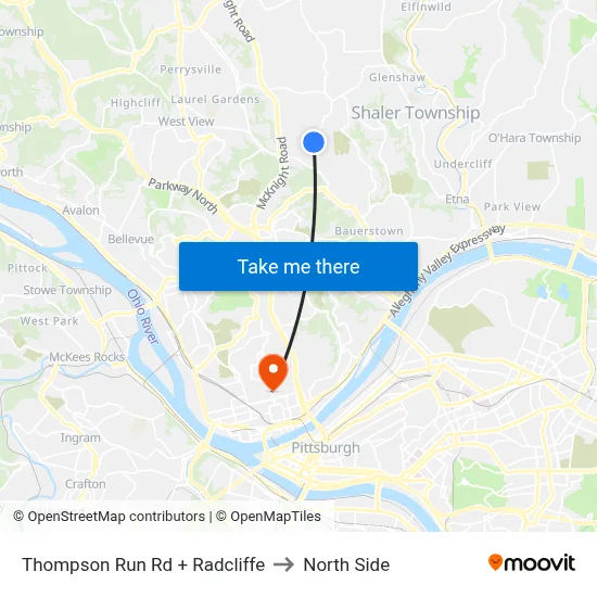 Thompson Run Rd + Radcliffe to North Side map