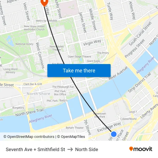 Seventh Ave + Smithfield St to North Side map