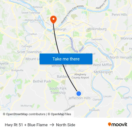 Hwy Rt 51 + Blue Flame to North Side map