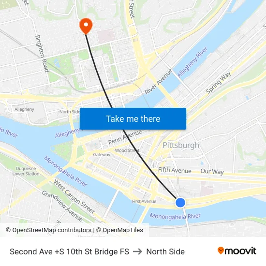 Second Ave +S 10th St Bridge FS to North Side map