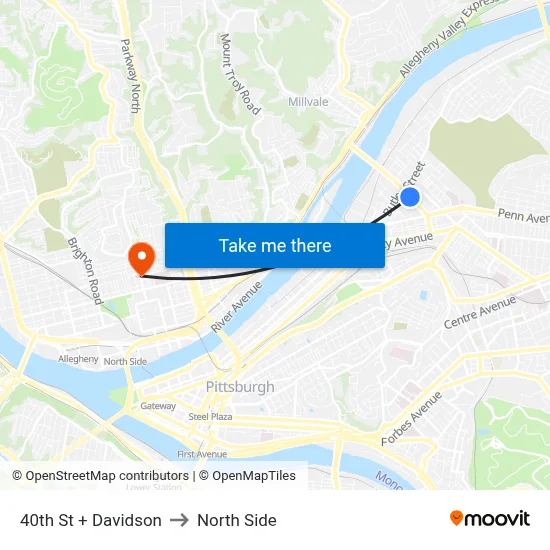 40th St + Davidson to North Side map