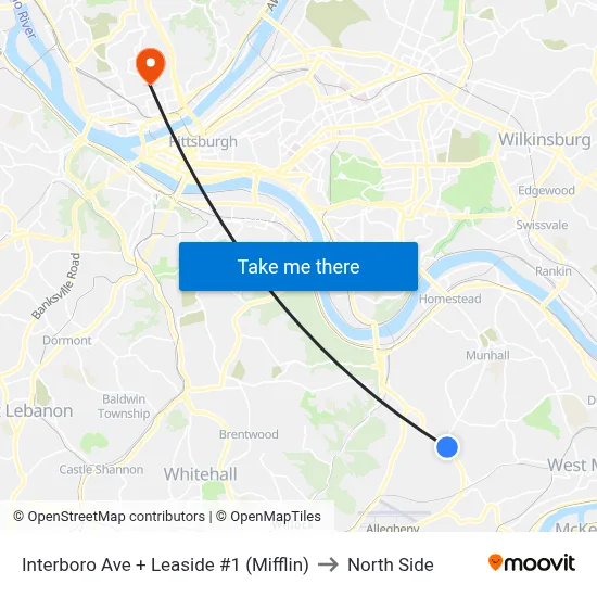 Interboro Ave + Leaside #1 (Mifflin) to North Side map