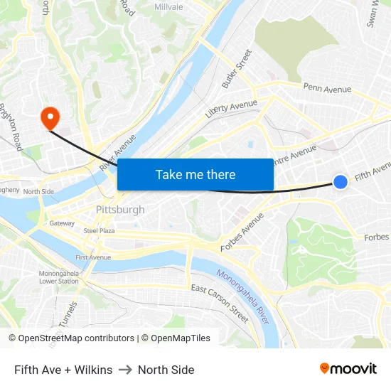 Fifth Ave + Wilkins to North Side map