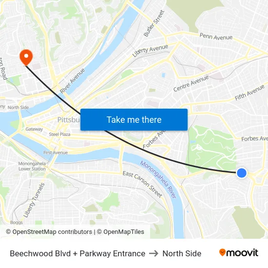 Beechwood Blvd + Parkway Entrance to North Side map