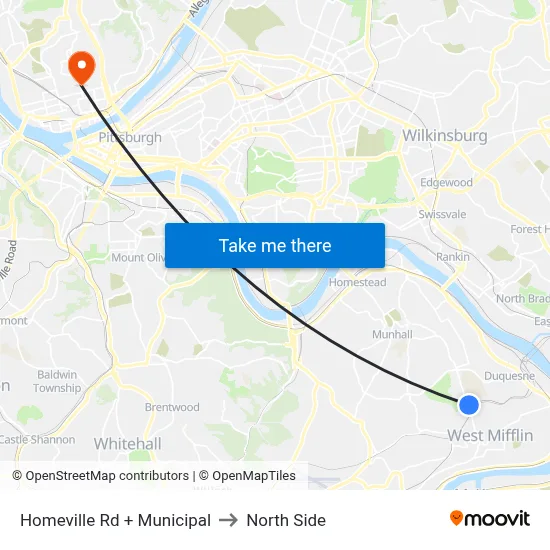 Homeville Rd + Municipal to North Side map
