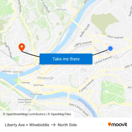 Liberty Ave + Winebiddle to North Side map