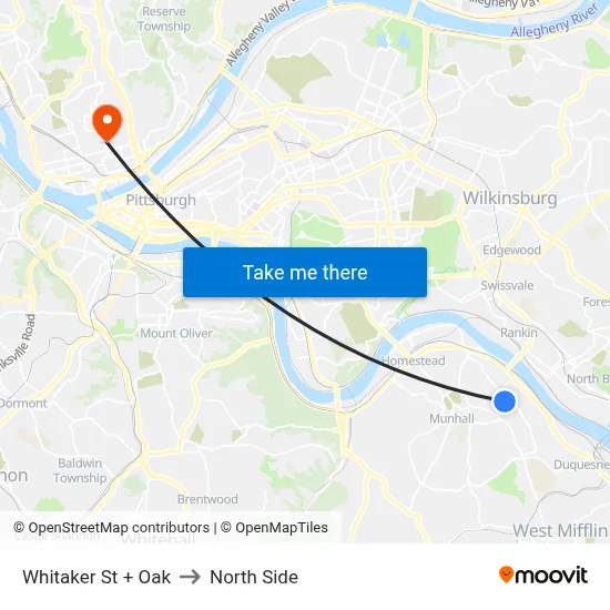 Whitaker St + Oak to North Side map
