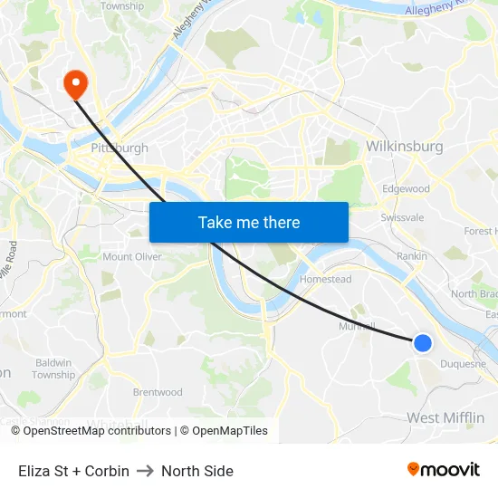 Eliza St + Corbin to North Side map