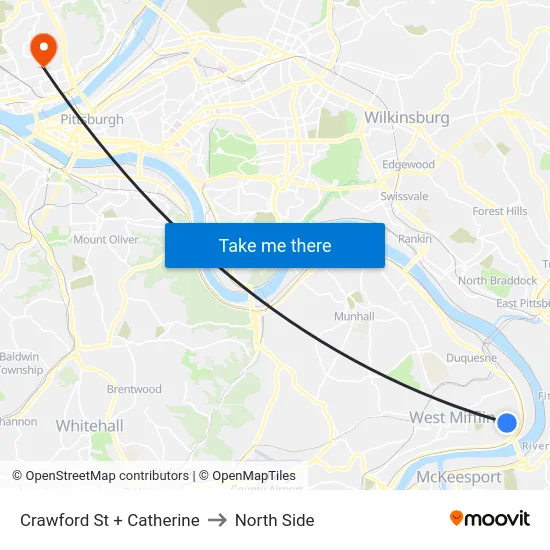 Crawford St + Catherine to North Side map