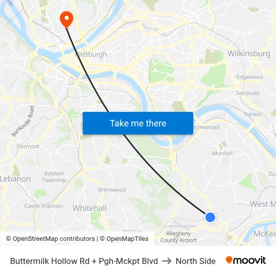 Buttermilk Hollow Rd + Pgh-Mckpt Blvd to North Side map