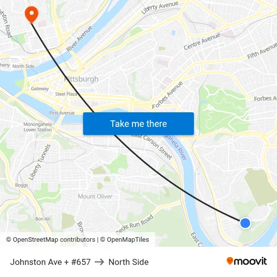 Johnston Ave + #657 to North Side map