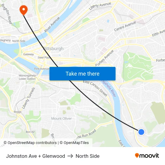 Johnston Ave + Glenwood to North Side map