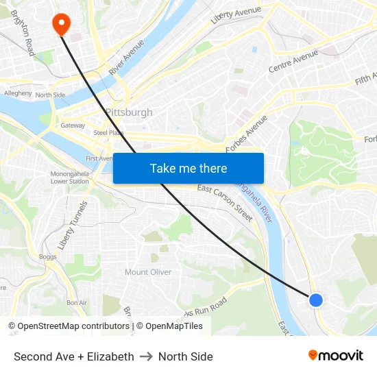 Second Ave + Elizabeth to North Side map