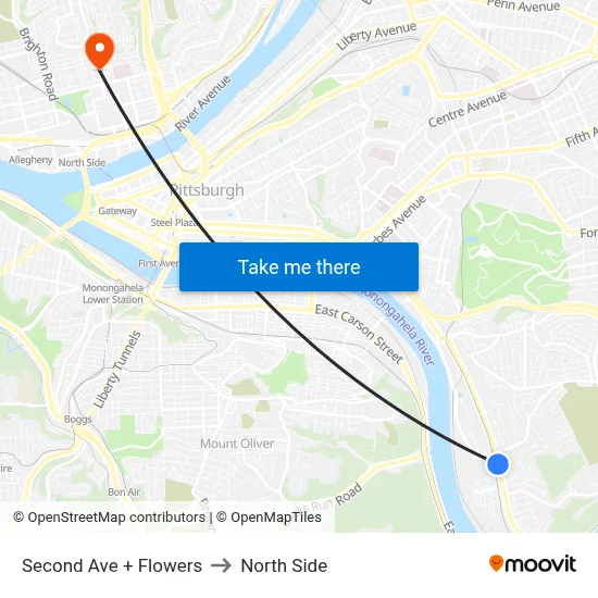 Second Ave + Flowers to North Side map