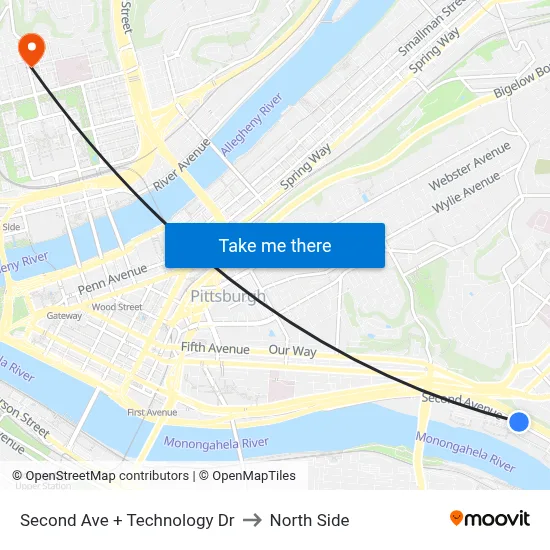 Second Ave + Technology Dr to North Side map