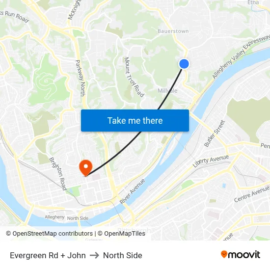 Evergreen Rd + John to North Side map