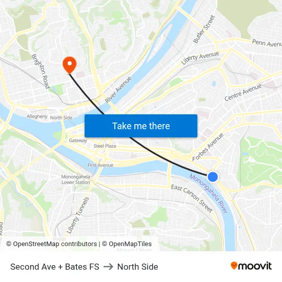 Second Ave + Bates FS to North Side map