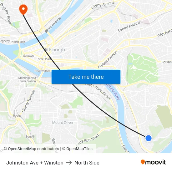 Johnston Ave + Winston to North Side map