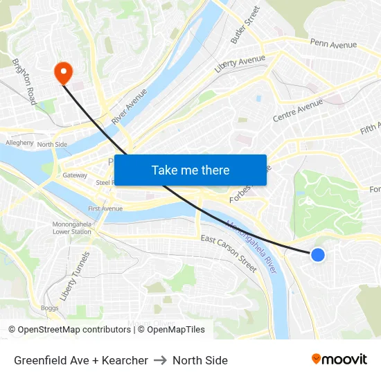 Greenfield Ave + Kearcher to North Side map