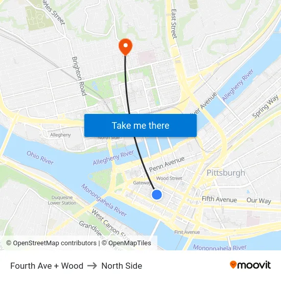 Fourth Ave + Wood to North Side map