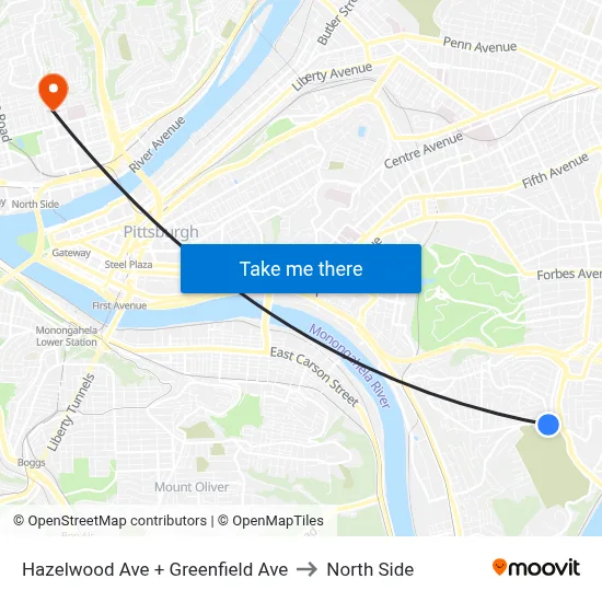 Hazelwood Ave + Greenfield Ave to North Side map