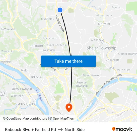 Babcock Blvd + Fairfield Rd to North Side map