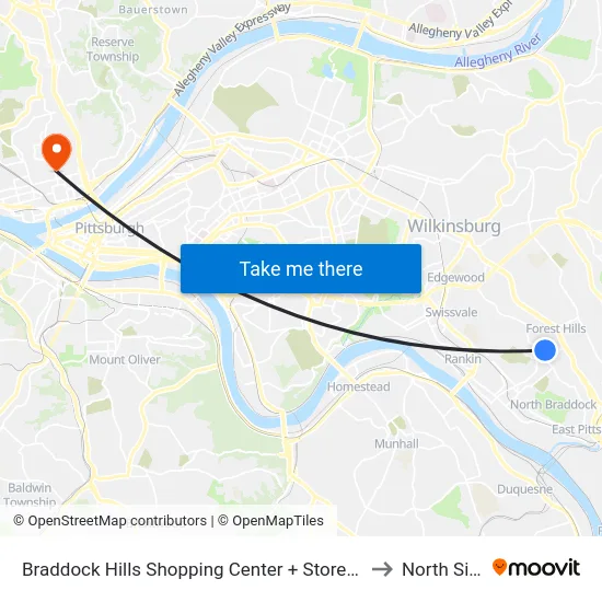 Braddock Hills Shopping Center + Storefront to North Side map