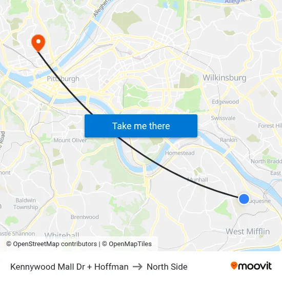 Kennywood Mall Dr + Hoffman to North Side map