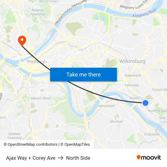 Ajax Way + Corey Ave to North Side map