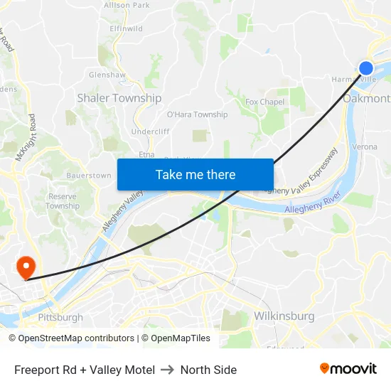 Freeport Rd + Valley Motel to North Side map