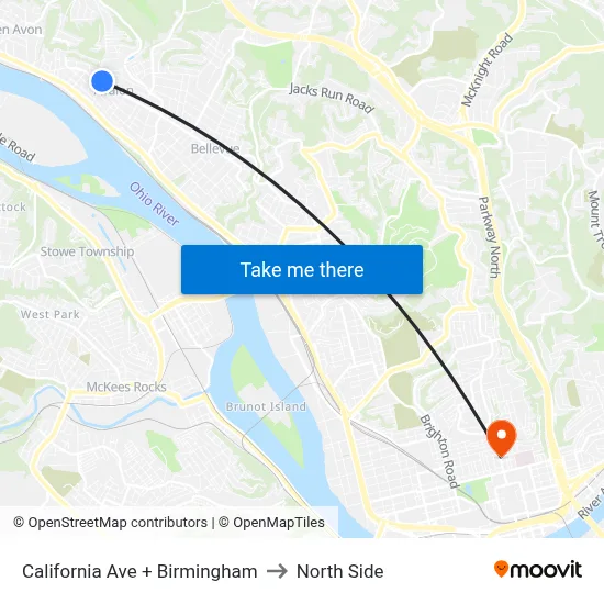 California Ave + Birmingham to North Side map